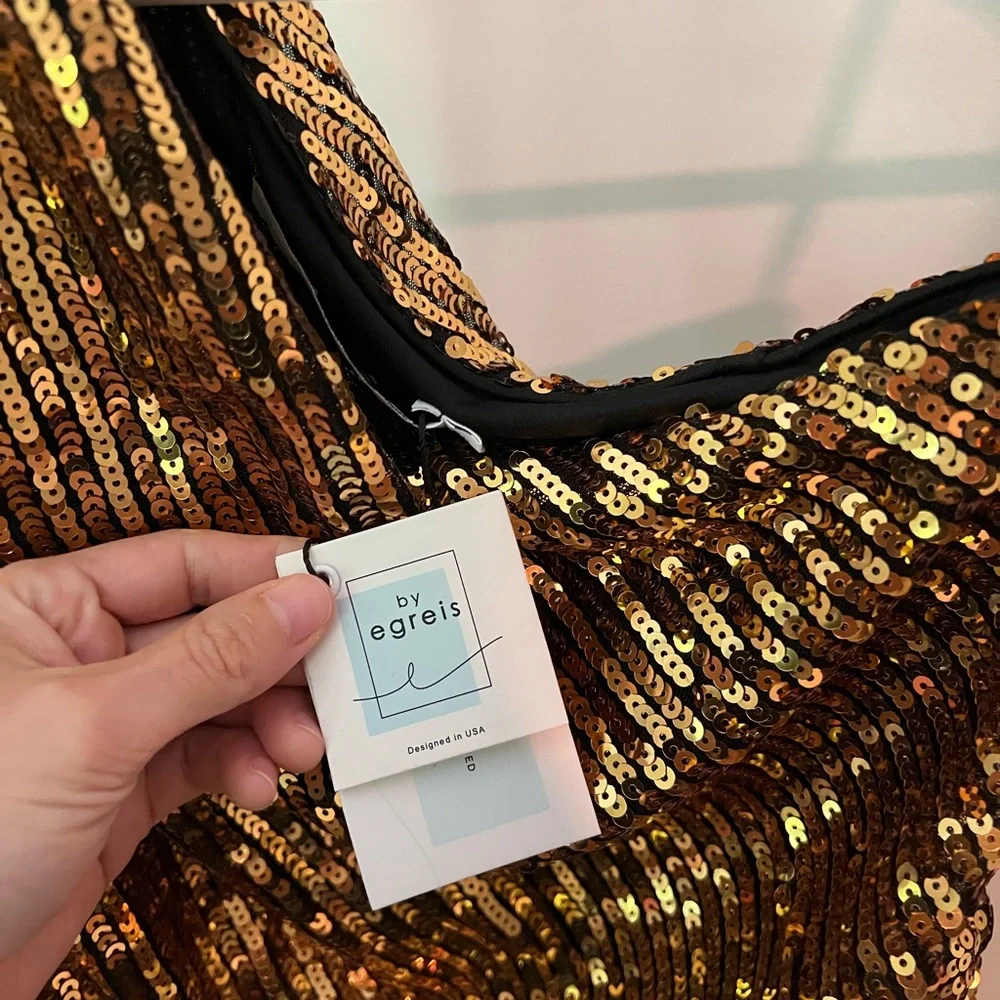Gold Sequin One-Shoulder Dress - Picture 3 of 4